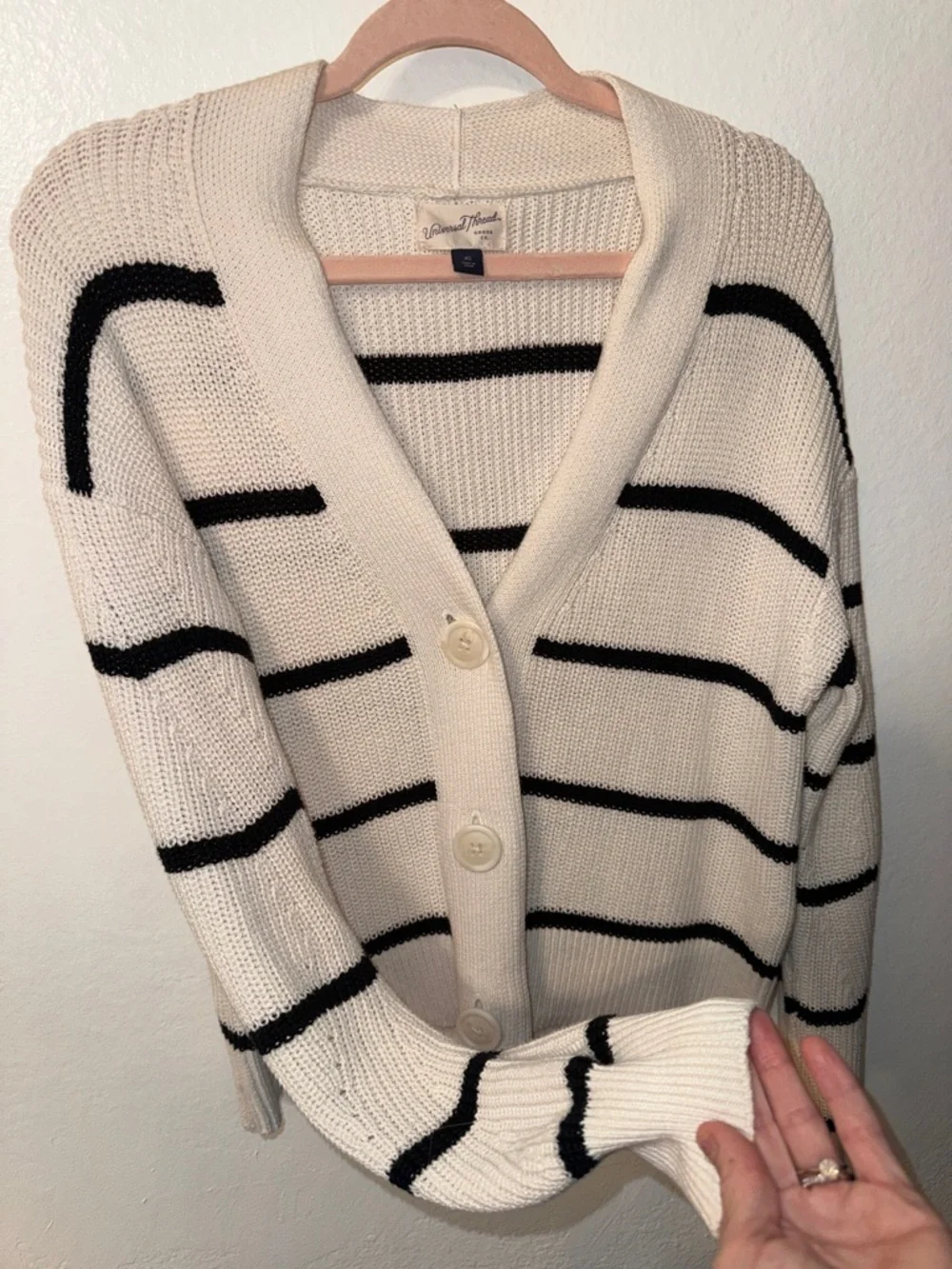 NWOT Striped Open Front Cardigan Knit Sweater XS Universal Thread Black White - Picture 6 of 10